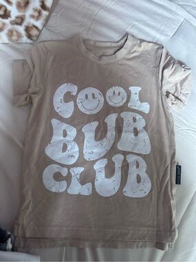 Little Bipsy Beige Tee with White "Cool Bub Club" Graphic